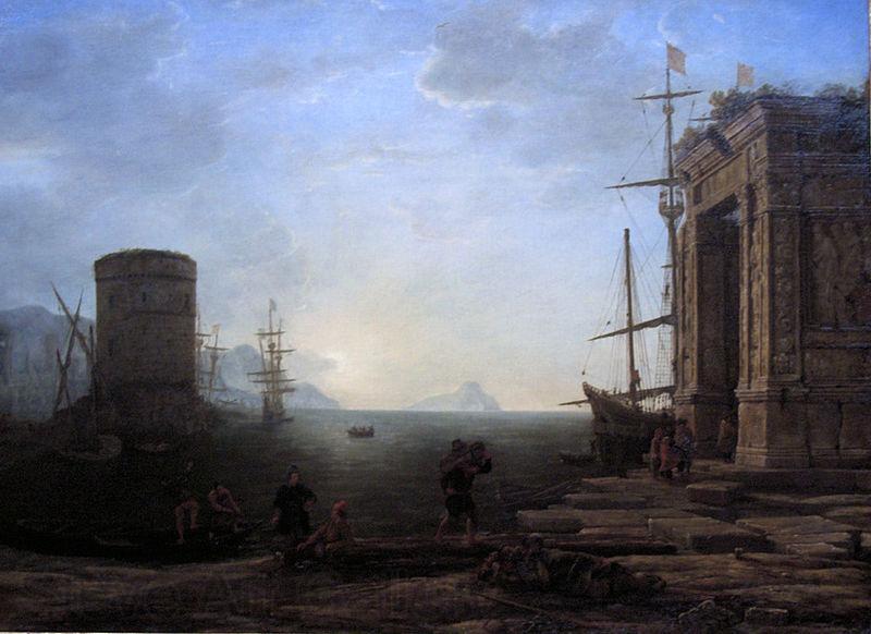 Gellee Claude,dit le Lorrain Harbour view at sunrise France oil painting art